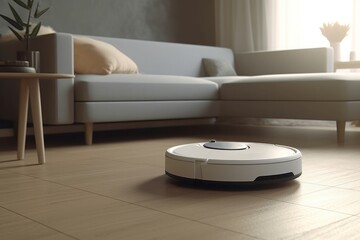 Wall Mural - Electric robot vacuum cleaner. Generate Ai