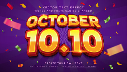 Wall Mural - vector editable 3d festive discount sale text effect. october 10.10 promotion graphic style on purpl