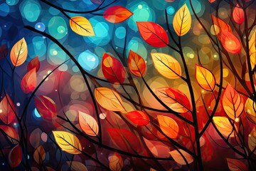 Wall Mural - colorful autumn leaves shiny background illustration