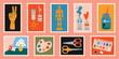 © WinWinFolly - Set of cute hand-drawn post stamps with painting tools elements and art supplies. Trendy modern vector illustartions in Cartoon style.