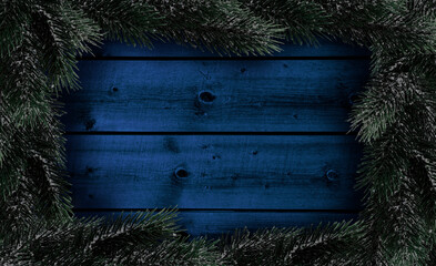 Wall Mural - Blauer Holzhintergrund mit weihnachtlicher Dekoration