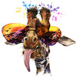 Hipster Giraffe watercolor illustration isolated on white