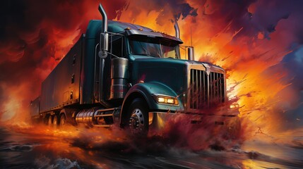 Poster - Drawing of a truck on a bright background, Generative AI