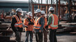 © landstar - Industrial workers in safety vests and hard hats collaborating on a project. Generative Ai