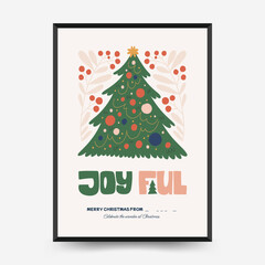 Wall Mural - Merry Christmas and Happy New Year vertical flyer or poster template. Modern trendy Matisse minimal style. Hand drawn design for wallpaper, wall decor, print, postcard, cover, template, banner.