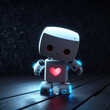 A cute tiny friendly robot with a glowing heart at its core. Generative Ai