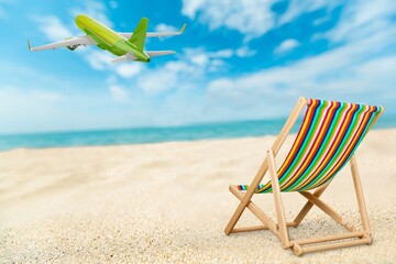 Poster - Airplane flying over tropical exotic beach