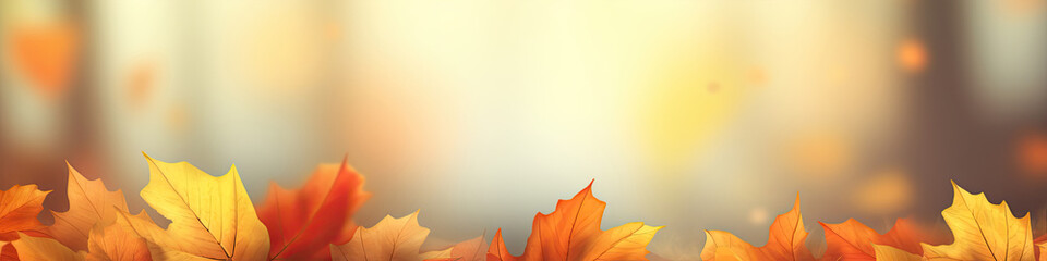 Wall Mural - Horizontal banner with autumn leaves at the bottom and space for text in the center.. For any autumn advertising projects.