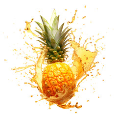 Pineapple with juice splash, isolated on the white background, summer fruits concept, realistic design illustration, generative ai
