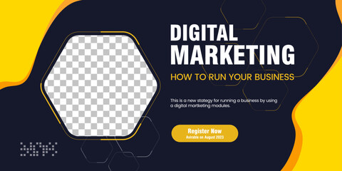 Wall Mural - Digital marketing banner concept design with yellow abstract shapes footer banner