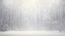  A Painting Of A Snowy Forest With Trees And Sun Shining Through The Trees.  Generative Ai