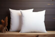 © barmaleeva - Blank white square cotton pillow, mockup. Generative AI