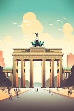 Berlin Retro Travel Poster With Brandenburg Gate