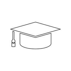 Poster - A large black outline square academic cap symbol on the center. Vector illustration on white background