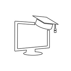 Poster - A large black outline distance learning symbol on the center. Illustration on transparent background