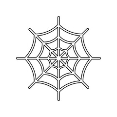 Poster - A large black outline spider web symbol on the center. Vector illustration on white background
