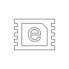 Poster - A large black outline eSIM symbol on the center. Vector illustration on white background