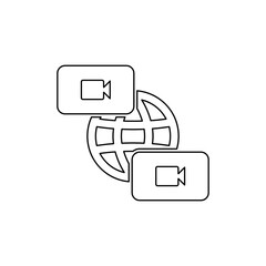 Poster - A large black outline videoconference symbol on the center. Illustration on transparent background