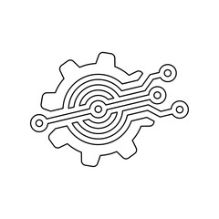 Poster - A large black outline digital tech symbol on the center. Vector illustration on white background
