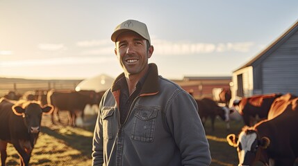 Poster - Young man cattle farmer smiling on the farm