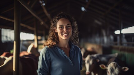 Poster - Young woman cattle farmer smiling on the farm.