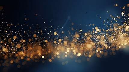 abstract background with Dark blue and gold particle. Christmas Golden light shine particles bokeh on navy blue background. Gold foil texture. 