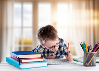 Child study with books, education concept