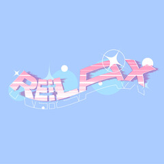 Poster - Pastel Color Tone Pink RELAX Typography Illustration, Bold Style, Blue Background