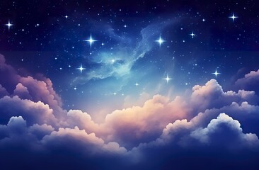 Wall Mural - space of night sky with clouds and stars.