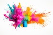 Colorful paint explosion from spray can on isolated white background. Generative AI