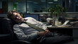 © siripimon2525 - Post-Lunch Slump: An office worker feels drowsy after a heavy lunch. They struggle to stay awake while reviewing reports at their desk