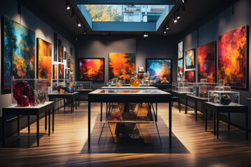 Aufkleber - A gallery showcasing digital art and NFT collectibles in a virtual world. Generative Ai.