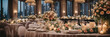 Elegant wedding reception with floral center pieces. Background