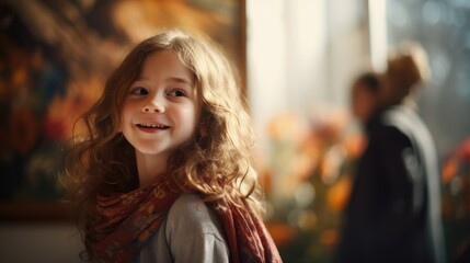 Sticker - A little girl standing in front of a painting