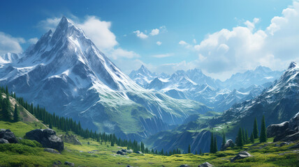 Wall Mural - Panorama of a Mountain Range Covered in Snow