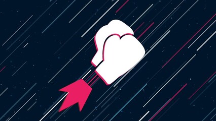 Poster - Boxing gloves symbol flies through the universe on a jet propulsion. The symbol in the center is shaking due to high speed. Seamless looped 4k animation on dark blue background with stars