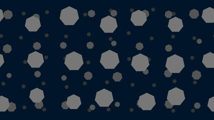 Poster - Heptagon symbols float horizontally from left to right. Parallax fly effect. Floating symbols are located randomly. Seamless looped 4k animation on dark blue background
