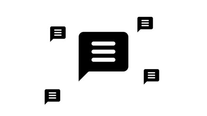 Poster - Zoom in and out animation the chat symbol. Large black symbol in the center and four small symbols around. Seamless looped 4k animation on white background