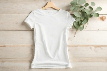 Wall Mural - A Closed-Up Shot of A Plain White T-Shirt Mock-Up