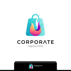 Fototapete - Hot sale, shopping bag logo with fire