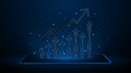 Aufkleber - Stock market chart with rising candlesticks on tablet. Business growth concept or profitable investment. The arrow points to the future growth of the company.	