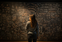 A Female Mathematician Explaining Complex Equations On A Chalkboard, Unraveling Mathematical Mysteries. Generative Ai.