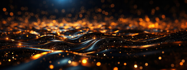 Abstract futuristic glowing gold waves dark wallpaper. Technology, digital data concept. AI