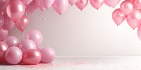 Festive banner with pink helium balloons. Frame composition with space for your text. Useful for announcement , poster, flyer, greeting card