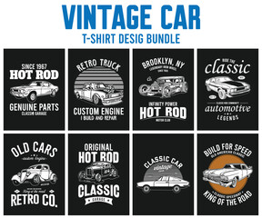 Wall Mural - Classic Car T Shirt Designs Vector Graphic Bundle. American Vintage cars. old cars tempalte. vector shirts.