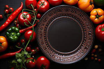 Poster - Assorted Fresh Vegetables and Fruits on Dark Background