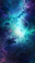 Wall Mural - Gradient nebula cosmic scene with vibrant cyan glowing clouds phone background wallpaper, ai generated