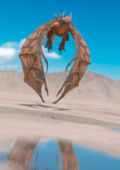Wall Mural - dragon is taking off on the desert after rain front view