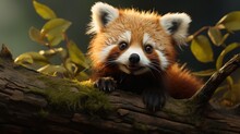  A Close Up Of A Red Panda On A Tree Branch.  Generative Ai
