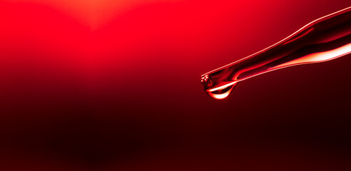 Wall Mural - macro science experiment pipette surface, top macro view of chemical droplet injecting oil into clea
